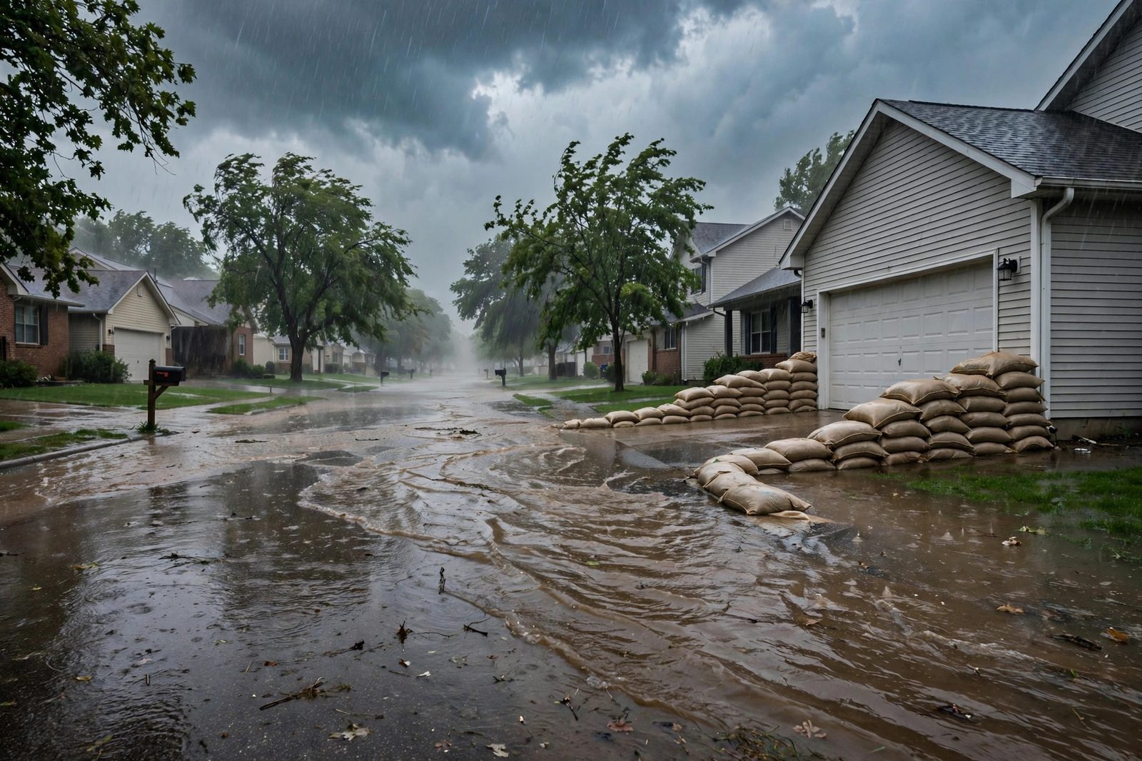 Street flooding during a heavy storm